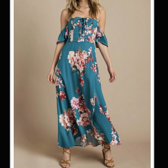 teal floral maxi dress
